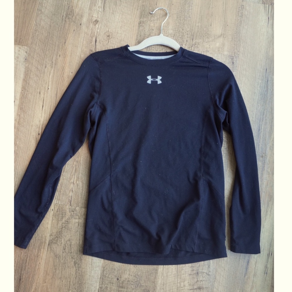 Under Armour Fitted Long Sleeve ColdGear Tshirt, Black, Youth L